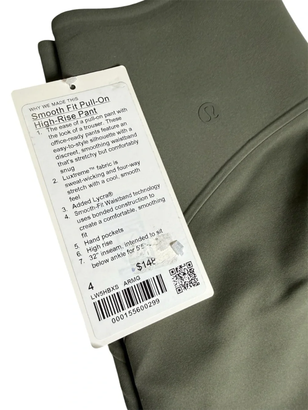 Lululemon Smooth Fit HR Pant Army Green Size 4 NWT